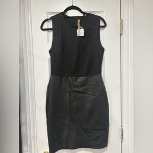 BAILEY 44 Black Textured Faux Vegan Leather Sleeveless Mini Sheath Dress Size M